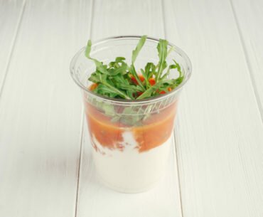 Homemade yogurt with tomato sauté